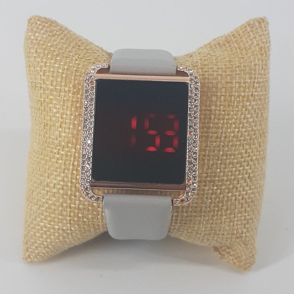 New York & Company Gray Strap Rose Gold Case with Rhinestones